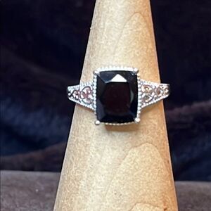 Australian Black Tourmaline Solitaire Ring in Sterling Silver sz7 NWT